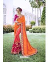 Orange And Peach Georgette Stone Worked Party Wear Saree