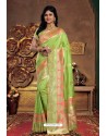 Classy Parrot Green Silk Wedding Party Wear Saree