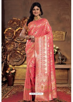 Dashing Crimson Silk Wedding Party Wear Saree