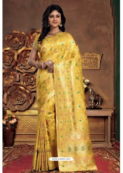 Classy Yellow Silk Wedding Party Wear Saree