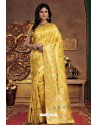 Classy Yellow Silk Wedding Party Wear Saree