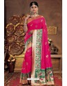 Elegant Magenta Silk Wedding Party Wear Saree