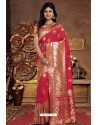 Classy Red Silk Wedding Party Wear Saree