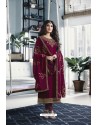 Fabulous Deep Wine Embroidered Churidar Salwar Suit