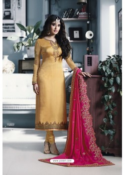 Ravishing Mustard Embroidered Churidar Salwar Suit