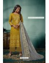 Scintillating Mustard Embroidered Palazzo Salwar Suit