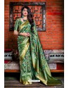 Awesome Green Silk Wedding Party Wear Saree