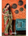 Trendy Mustard And Green Silk Wedding Party Wear Saree