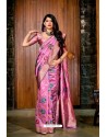 Classy Pink Silk Wedding Party Wear Saree