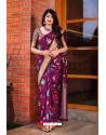 Classy Purple Silk Wedding Party Wear Saree