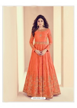 Awesome Orange Embroidered Designer Anarkali Suit