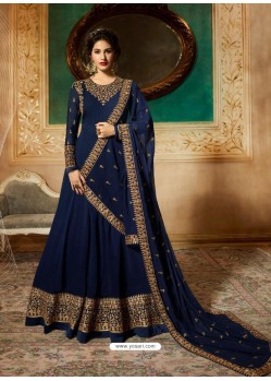 Scintillating Dark Blue Embroidered Designer Anarkali Suit
