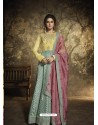 Awesome Yellow And Sea Green Embroidered Designer Anarkali Suit