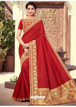 Classy Red Silk Wedding Party Wear Sari