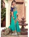 Awesome Firozi Silk Wedding Party Wear Sari