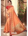 Awesome Orange Silk Wedding Party Wear Sari