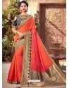 Trendy Orange Silk Wedding Party Wear Sari