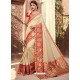 Classy Beige Silk Wedding Party Wear Sari