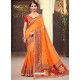 Classy Orange Silk Wedding Party Wear Sari