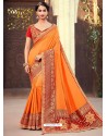 Classy Orange Silk Wedding Party Wear Sari