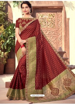 Classy Maroon Silk Wedding Party Wear Sari