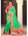 Classy Parrot Green Silk Wedding Party Wear Sari