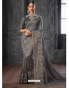 Classy Grey Silk Wedding Party Wear Sari