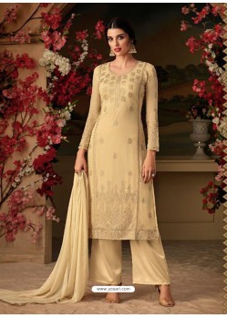 Fabulous Cream Embroidered Straight Salwar Suit