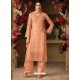 Trendy Peach Embroidered Straight Salwar Suit