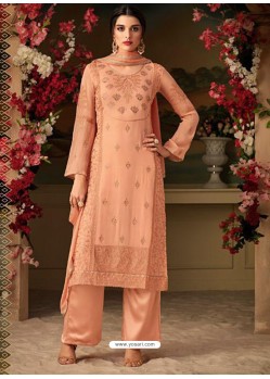 Trendy Peach Embroidered Straight Salwar Suit