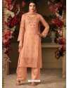 Trendy Peach Embroidered Straight Salwar Suit