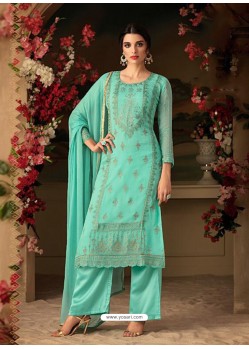 Ravishing Teal Embroidered Straight Salwar Suit