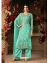 Ravishing Teal Embroidered Straight Salwar Suit