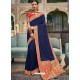Awesome Navy Blue Silk Wedding Party Wear Sari