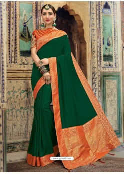 Trendy Forest Green Silk Wedding Party Wear Sari