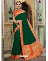 Trendy Forest Green Silk Wedding Party Wear Sari