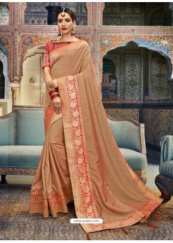Dashing Cream Silk Wedding Party Wear Sari