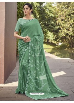 Awesome Green Georgette Casual Sari