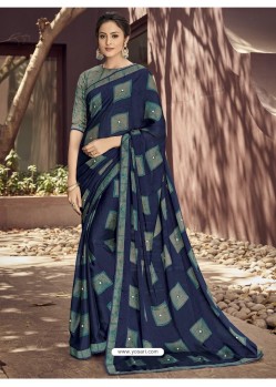 Awesome Blue Georgette Casual Sari