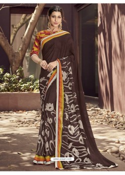 Trendy Brown Georgette Casual Sari