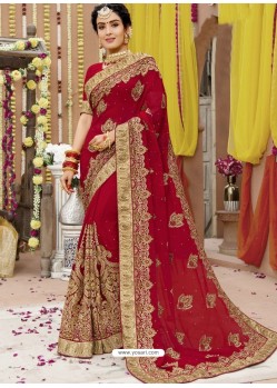 Dashing Red Georgette Bridal Sari