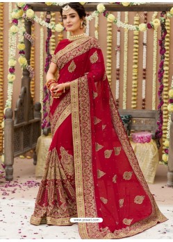 Trendy Red Georgette Bridal Sari