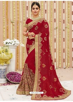 Awesome Red Georgette Bridal Sari