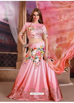 Classy Pink Heavy Embroidered Party Wear Lehenga
