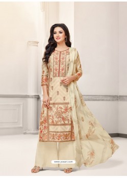 Ravishing Cream Printed Palazzo Salwar Suit