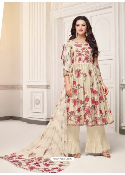 Scintillating Off White Printed Palazzo Salwar Suit