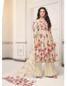 Scintillating Off White Printed Palazzo Salwar Suit