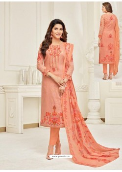 Fabulous Peach Embroidered Designer Straight Salwar Suit