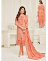 Fabulous Peach Embroidered Designer Straight Salwar Suit