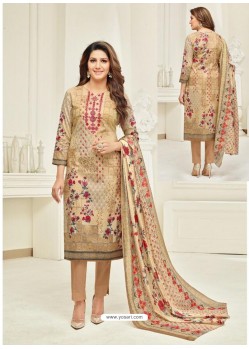 Scintillating Beige Embroidered Designer Straight Salwar Suit